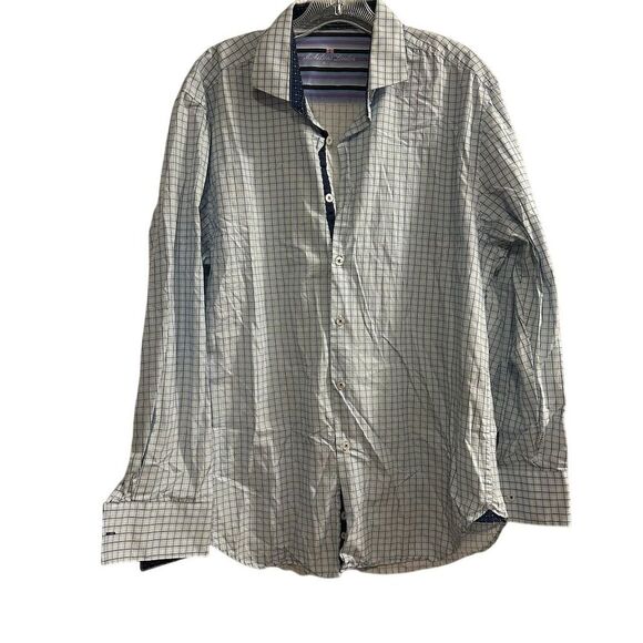 Michelsons London Men's Large Blue Checkered Long Sleeve Button-Up Shirt - Picture 1 of 16